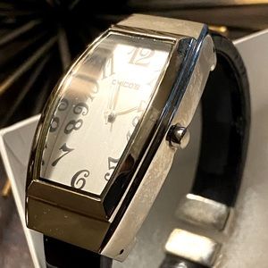 Chico’s watch. Black enamel and silver. Open hinge, easy on and off!